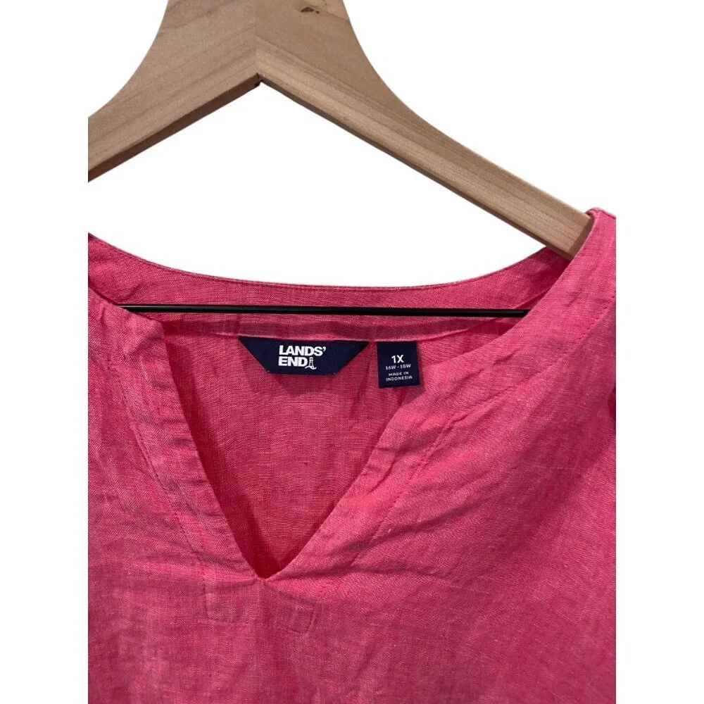 Lands’ End Plus Size 100% Linen Split Neck Tunic, Pink, Size 1X - Picture 5 of 8